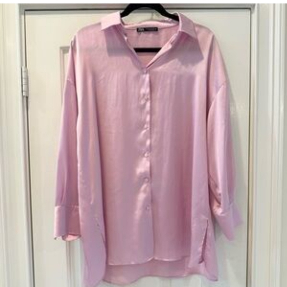 Zara Pinkish Beige Button Down Blouse Size Xl - Picture 5 of 9